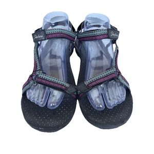 Skechers Reggae Dub Fest Sandals Womens *10 Teal Purple Black Hook & Loop Strap